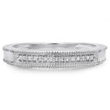 0.20 Carat (ctw) 10K White Gold Round Diamond Ladies Vintage Style Anniversary Wedding Milgrain Stackable Band 1/5 CT