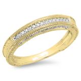 0.20 Carat (ctw) 10K Yellow Gold Round Diamond Ladies Vintage Style Anniversary Wedding Milgrain Stackable Band 1/5 CT