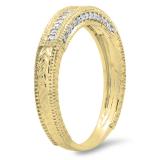 0.20 Carat (ctw) 10K Yellow Gold Round Diamond Ladies Vintage Style Anniversary Wedding Milgrain Stackable Band 1/5 CT