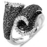 3.50 Carat (ctw) 10k White Gold White & Black Round Diamond Ladies Cocktail Right Hand Ring