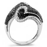 3.50 Carat (ctw) 10k White Gold White & Black Round Diamond Ladies Cocktail Right Hand Ring