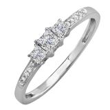 0.33 Carat (ctw) 14k White Gold Princess & Round Diamond Ladies 3 Stone Bridal Engagement Ring
