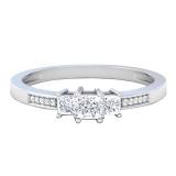 0.33 Carat (ctw) 14k White Gold Princess & Round Diamond Ladies 3 Stone Bridal Engagement Ring