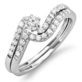 0.50 Carat (ctw) 14k White Gold Round Diamond Ladies Bridal Engagement Ring Matching Band Set 1/2 CT