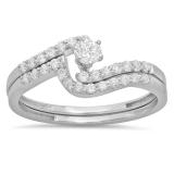 0.50 Carat (ctw) 14k White Gold Round Diamond Ladies Bridal Engagement Ring Matching Band Set 1/2 CT