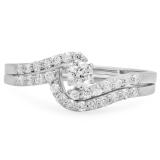 0.50 Carat (ctw) 14k White Gold Round Diamond Ladies Bridal Engagement Ring Matching Band Set 1/2 CT