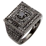 2.80 Carat (ctw) Black Rhodium Plated 10K White Gold Round Black Diamond Mens Ring