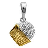 0.10 Carat (ctw) 10k Two Tone Gold Round Diamond Ladies Cupcake Pendant 1/10 CT