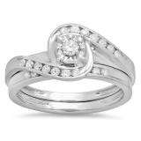 0.55 Carat (ctw) 10k White Gold Round Diamond Ladies Bridal Engagement Ring Matching Band Set