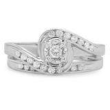0.55 Carat (ctw) 10k White Gold Round Diamond Ladies Bridal Engagement Ring Matching Band Set