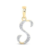 10kt Yellow Gold Womens Round Diamond S Initial Letter Pendant 1/12 Cttw