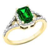 7X5 MM Emerald Cut Lab Created Emerald & White Diamond Ladies Engagement Ring 14K Yellow Gold
