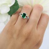 7X5 MM Emerald Cut Lab Created Emerald & White Diamond Ladies Engagement Ring 14K Yellow Gold