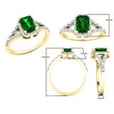 7X5 MM Emerald Cut Lab Created Emerald & White Diamond Ladies Engagement Ring 14K Yellow Gold