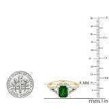 7X5 MM Emerald Cut Lab Created Emerald & White Diamond Ladies Engagement Ring 14K Yellow Gold