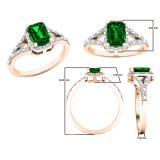 7X5 MM Emerald Cut Lab Created Emerald & White Diamond Ladies Engagement Ring 18K Rose Gold