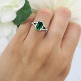7X5 MM Emerald Cut Lab Created Emerald & White Diamond Ladies Engagement Ring 18K White Gold