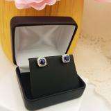 Sterling Silver 5 MM Each Cushion Cut Lab Created Blue Sapphire & Round Diamond Ladies Stud Earrings