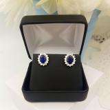 Sterling Silver 8X6 MM Oval Cut Lab Created Blue & Round White Sapphire Ladies Fashion Stud Earrings