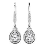 Sterling Silver 7X5 MM Each Pear Cut Lab Created White Sapphire & Round Diamond Dangling Earrings