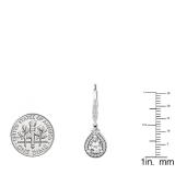 Sterling Silver 7X5 MM Each Pear Cut Lab Created White Sapphire & Round Diamond Dangling Earrings