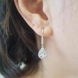 Sterling Silver 7X5 MM Each Pear Cut Lab Created White Sapphire & Round Diamond Dangling Earrings