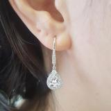 Sterling Silver 7X5 MM Each Pear Cut Lab Created White Sapphire & Round Diamond Dangling Earrings