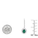 14K White Gold 7X5 MM Each Oval Cut Lab Created Emerald & Round Diamond Ladies Dangling Earrings