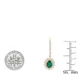 14K Yellow Gold 7X5 MM Each Oval Cut Lab Created Emerald & Round Diamond Ladies Dangling Earrings