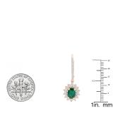18K Rose Gold 7X5 MM Each Oval Cut Lab Created Emerald & Round Diamond Ladies Dangling Earrings