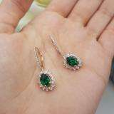 18K Rose Gold 7X5 MM Each Oval Cut Lab Created Emerald & Round Diamond Ladies Dangling Earrings