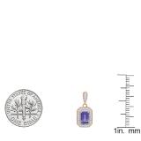 10K Rose Gold 6X4 MM Each Emerald Cut Tanzanite & Round Cut White Diamond Ladies Drop Earrings