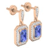 14K Rose Gold 6X4 MM Each Emerald Cut Lab Created Tanzanite & Round Cut White Diamond Ladies Drop Earrings