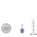 14K White Gold 6X4 MM Each Emerald Cut Lab Created Tanzanite & Round Cut White Diamond Ladies Drop Earrings