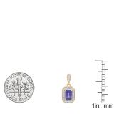 18K Yellow Gold 6X4 MM Each Emerald Cut Lab Created Tanzanite & Round Cut White Diamond Ladies Drop Earrings