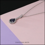 18K White Gold 9X7 MM Pear Cut Lab Created Blue Sapphire & Round Cut Diamond Ladies Pendant