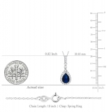 18K White Gold 9X7 MM Pear Cut Lab Created Blue Sapphire & Round Cut Diamond Ladies Pendant