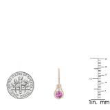 14K Rose Gold 5.5 MM Each Round Lab Created Pink Sapphire And Round & Baguette Diamond Earrings