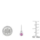 14K White Gold 5.5 MM Each Round Lab Created Pink Sapphire And Round & Baguette Diamond Earrings
