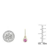 14K Yellow Gold 5.5 MM Each Round Lab Created Pink Sapphire And Round & Baguette Diamond Earrings