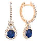 10K Rose Gold 5.5 MM Each Round Lab Created Blue Sapphire And Round & Baguette Diamond Earrings