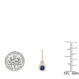 10K Rose Gold 5.5 MM Each Round Lab Created Blue Sapphire And Round & Baguette Diamond Earrings