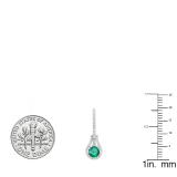 14K White Gold 5.5 MM Each Round Lab Created Emerald And Round & Baguette Diamond Earrings