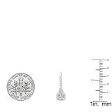 10K White Gold 5 MM Each Cushion Cut Created White Sapphire & Tapered & Round Diamond Drop Earrings