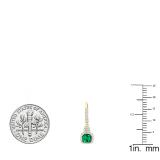 14K Yellow Gold 5 MM Each Cushion Cut Created Emerald And Tapered & Round Diamond Drop Earrings