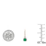 18K Rose Gold 5 MM Each Cushion Cut Created Emerald And Tapered & Round Diamond Drop Earrings