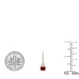 18K Rose Gold 5 MM Each Cushion Cut Created Ruby And Tapered & Round Diamond Drop Earrings