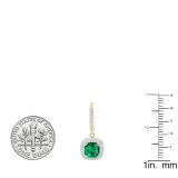 14K Yellow Gold 6 MM Each Cushion Cut Lab Created Emerald & Round Diamond Dangling Earrings