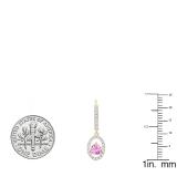 10K Yellow Gold 4.5 MM Each Round Cut Lab Created Pink Sapphire & White Diamond Dangling Earrings