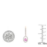18K Rose Gold 4.5 MM Each Round Cut Lab Created Pink Sapphire & White Diamond Dangling Earrings